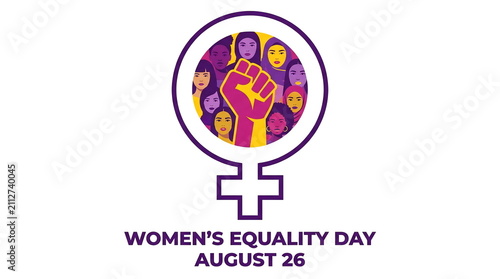 Women's Equality Day graphic with female symbol and fist.