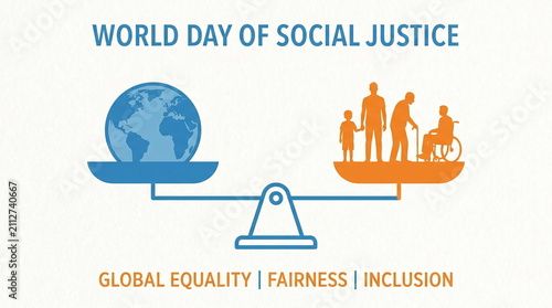 World Day of Social Justice infographic with balance scale.