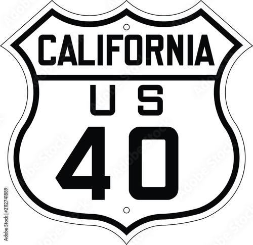 California US Route 40 Shield Badge Vintage Road Sign 1926 Old Style