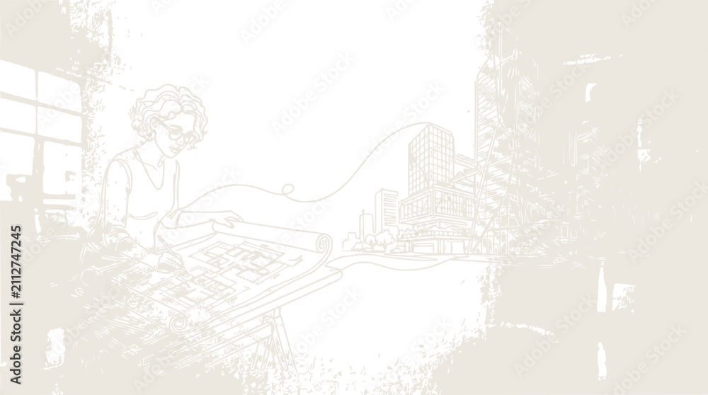 Fototapeta premium Architect Woman Planning Urban City Development Sketch