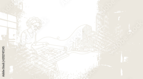 Architect Woman Planning Urban City Development Sketch