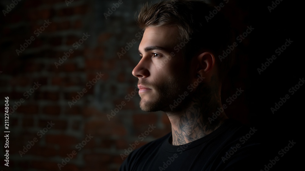 Fototapeta premium Bearded man shown in a dramatic side profile