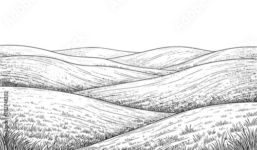 Obraz na płótnie Rolling Green Hills and Countryside Meadow Vector Landscape with Farm Pastures G