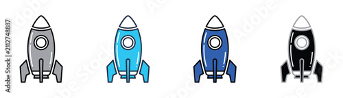 Blue rocket ship icon vector illustration for space exploration and launch concept with start up exploration astronomy transportation illustration isolated background technology