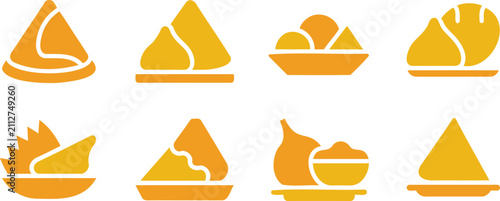 Fényképezés Collection of stylized food icons representing various delicious savory and swee