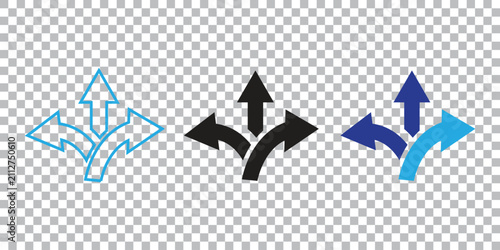 Fotografía Arrow divergence icon set line and filled styles on transparent background