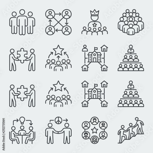 Business management and human resources icons featuring teamwork concepts