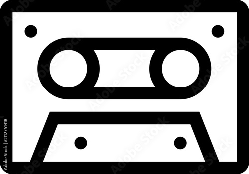 Retro cassette tape icon vector, vintage analog audio music symbol, minimalist black line art of 80s 90s magnetic tape media for graphic design