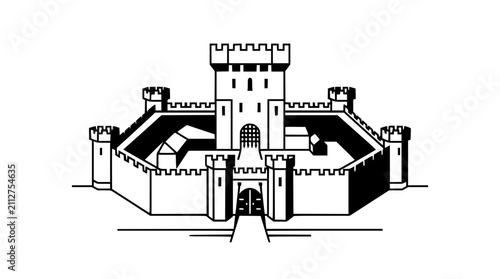 Фотография Medieval Castle Illustration, Fortress Architecture, Historical Building