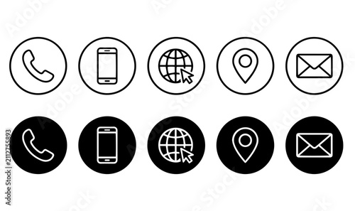 Foto Set of ten black and white contact icons for business cards websites and digital