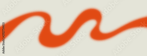Orange halftone dotted pattern for overlay background. Dots gradient in wavy curve shape. Minimalist curved dotted line, liquid design. Monochrome halftone backdrop. Vector graphic background.