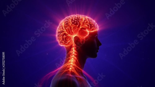 Glowing Human Brain And Neural Network With Bright Energy Pulses In Dark Space For Medical Science video clip
