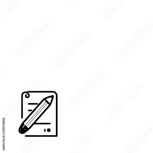 Detailed line drawing of a pencil and parchment scroll for recording notes or formal documentation
