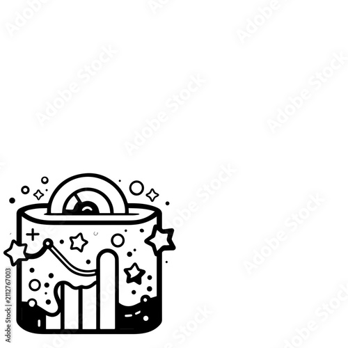 Abstract Data Analysis Icon with Line Charts and Stars in Black and White Line Art Style