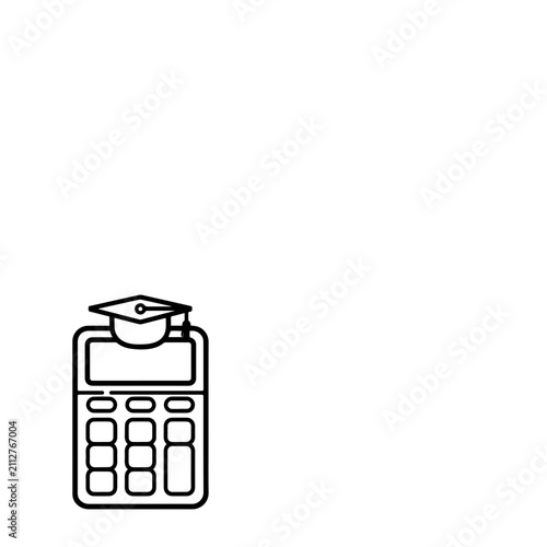 Minimalist academic math icon showing a calculator with a graduation cap on a white background