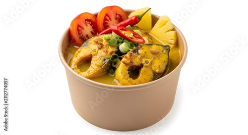 Spicy Thai Fish Curry with Pineapple in Takeout Bowl