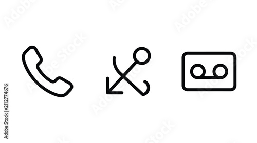 Quadro su tela Set of Communication and Audio Outline Icons Including Telephone Receiver, Ancho