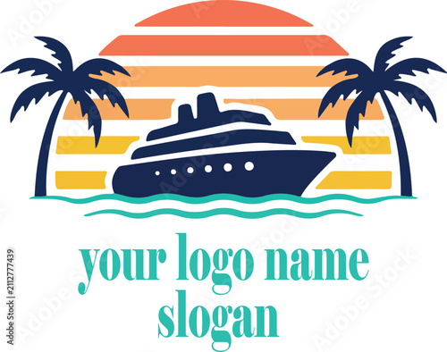 Foto gruise shipe vacation topical sunset logo vector .