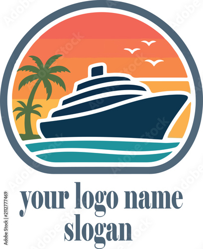 Foto gruise shipe vacation topical sunset logo vector .
