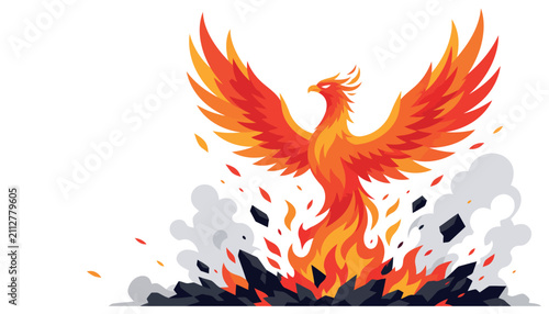 Фотография Vibrant Phoenix Bird Rising with Outstretched Wings.