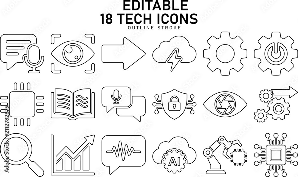 Fototapeta premium Editable tech icons set for modern design