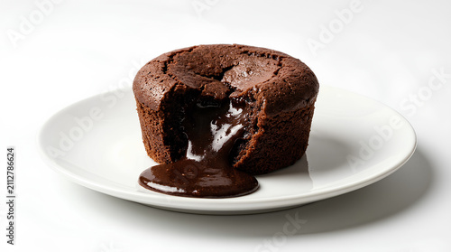 Rich Chocolate Lava Cake with Melting Center on White Plate.