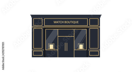 Foto Luxury watch boutique storefront with elegant navy and gold facade