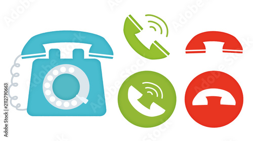 Fotografía レトロな電話と電話のマークのイラストセット/Set of illustrations featuring retro telephones and telephone icons