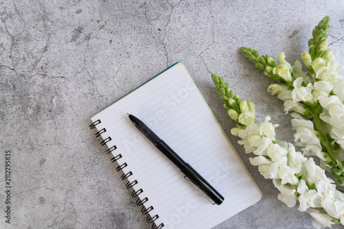 Fotografie Blank notebook rests on textured grey surface