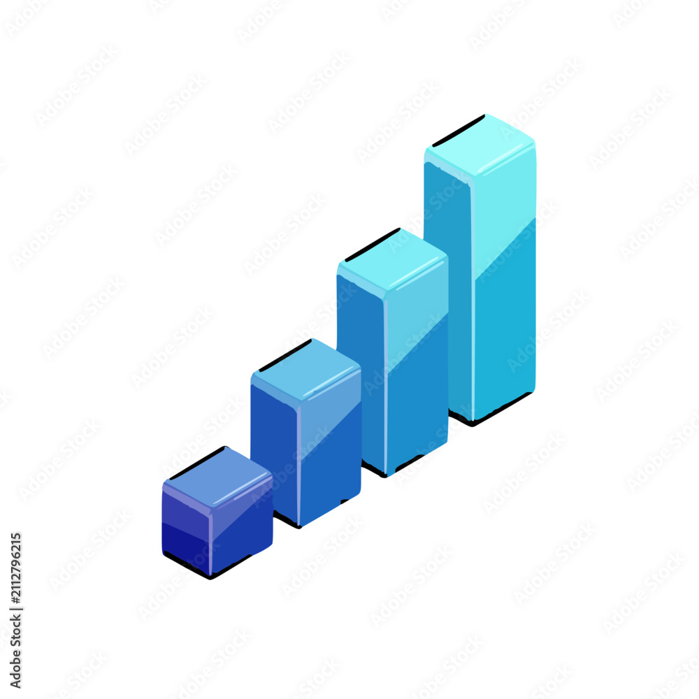 Fototapeta premium Isometric Blue Bar Chart Icon Representing Financial Growth And Business Success