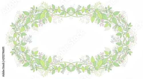 Green leafy floral wreath border frame.