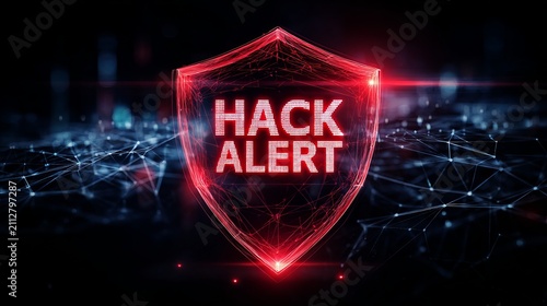 Cyber security hack alert shield. Digital data protection and network safety concept.