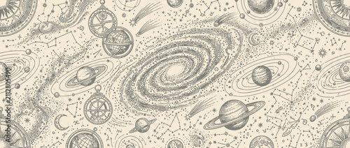 Принти на полотні Vintage Celestial Map Pattern with Planets and Stars