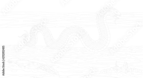 Fotografie Large Mythical Sea Serpent Swimming in the Ocean Waves Outline Illustration