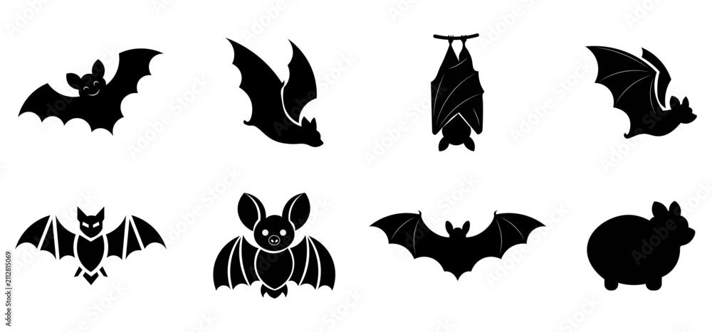 Fototapeta premium Halloween Bat Vector Set, Editable Flying Bat Silhouette Collection, Isolated Halloween Clipart