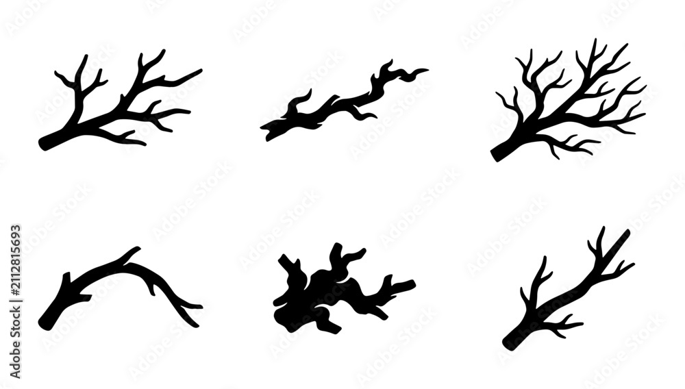 Obraz premium Vector Branches Set: Organic Twigs, Silhouette Elements, Natural Wood Shapes for Design