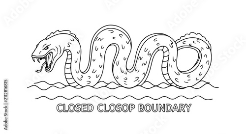 Obraz na płótnie Mythical sea monster serpent emerging from ocean waves line art vector