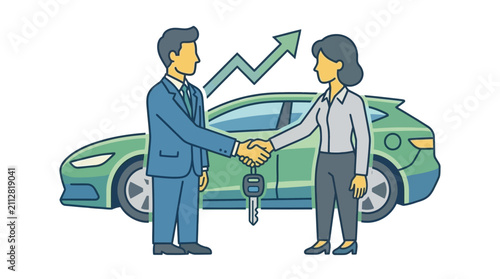Business people shaking hands after successfully closing a new car purchase deal