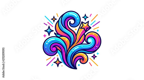 Colorful abstract swirl pattern with sparkling stars and dynamic lines