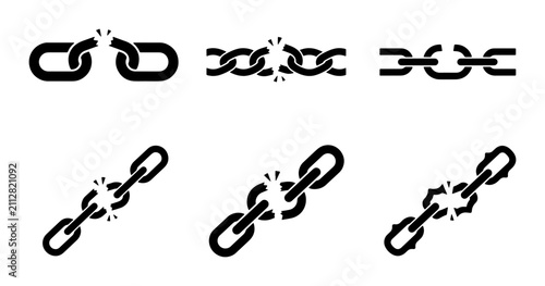 Foto Broken Chain Links Vector Icons Set, Symbolizing Failure, Disconnection, and Wea