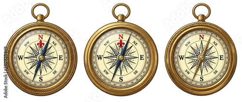 Fotografía Three Vintage Compasses Arranged Side by Side
