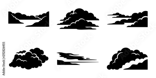 Bild auf Leinwand Black Cloud Silhouettes, Weather Icons Set, Sky Elements Collection