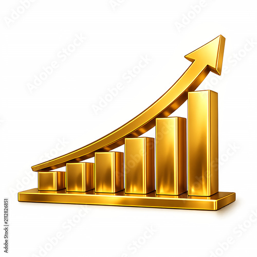 Gold upward arrow graph showing rising trend on transparent background