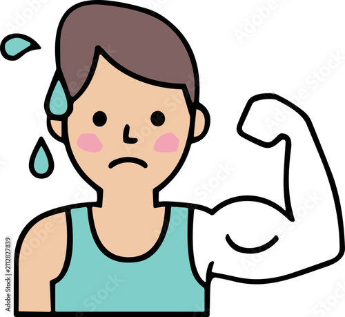 Принти на полотні Man showing muscle and sweating, illustration of effort and fitness