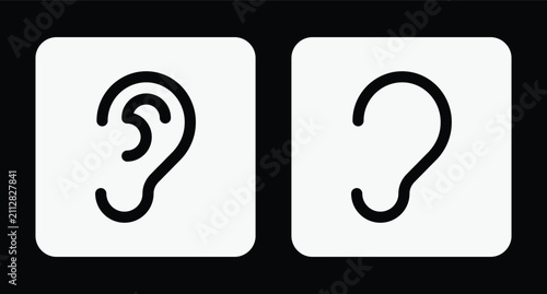 Ear and hearing icon set for audio settings and medical app UI on black background