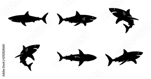 Cuadro en lienzo Shark Silhouettes Vector Pack: Marine Predators, Ocean Wildlife, Aquatic Danger