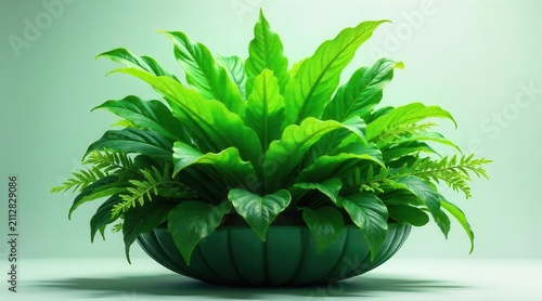 Lush Green Foliage Arranged in a Modern, Sleek Planter Bowl, Exhibiting Vibrant, Healthy Growth