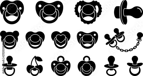 Canvastavla Baby Pacifier Silhouette Icon Set with Teether Dummy Nipple Holder Chain and Soo