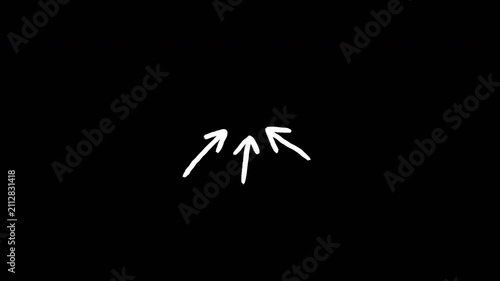 Artistic Hand Drawn White Scribble Arrows Pointing Inward To Central Target Abstract Animation Loop Video 4K