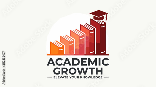 Academic growth logo with book stairs and graduation cap.